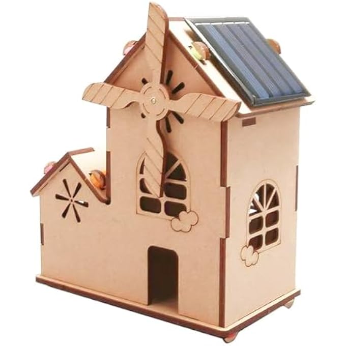 SOLAR HOUSE CONSTRUCTION KIT, DIY ASSEMBLY WOODEN KIT WITH WINDMILL, 3D WOODEN PUZZLE, PUZZLE GAMES FOR BOYS AND GIRLS AGED 8-12 YEARS - Image 1